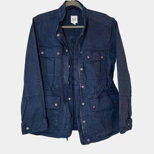 GAP Women's Navy Blue Military Utility Field Jacket Multi-Pocket Cargo Snap Zip